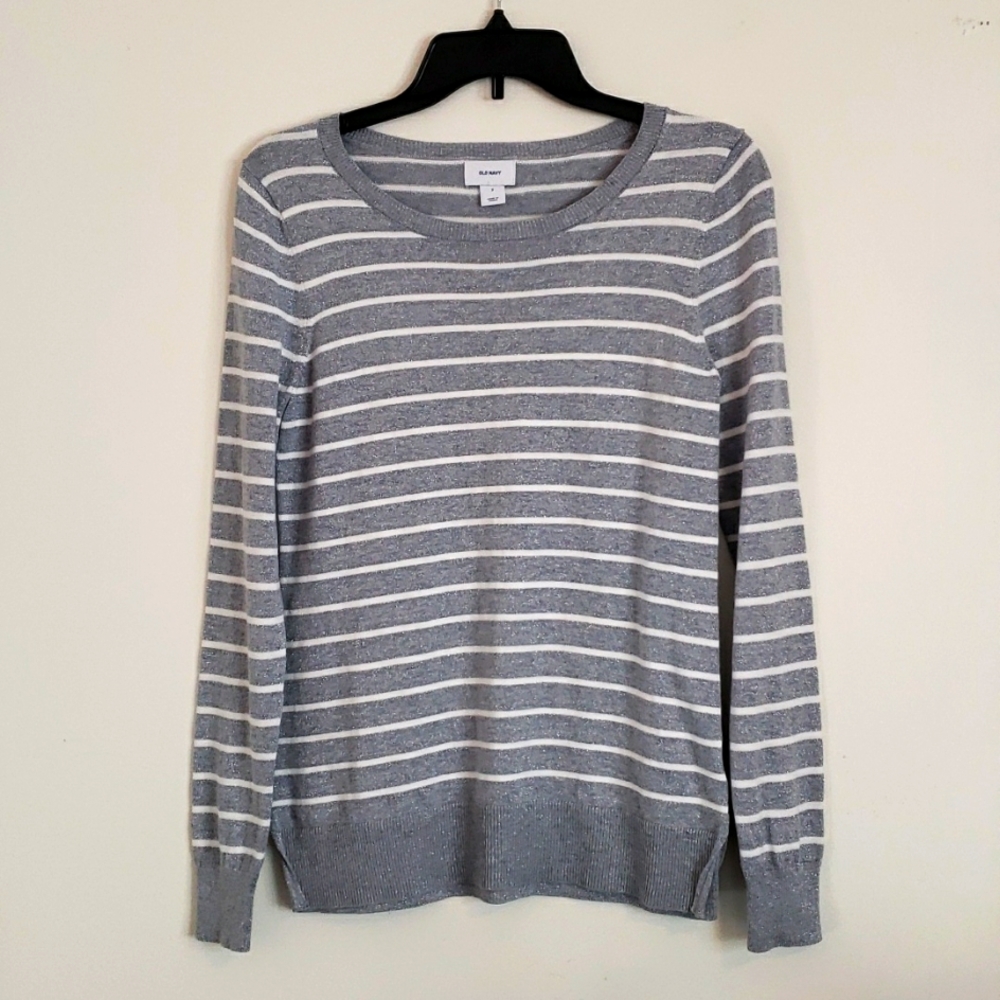 OLD NAVY GLITTER GRAY STRIPED SWEATER. SIZE S